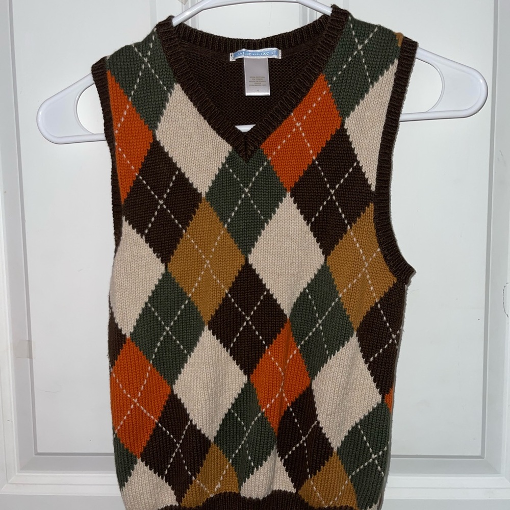 Argyle Sweater Vest - Brown, Orange, Cream